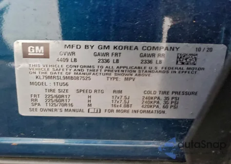 2021 Chevrolet Trailblazer Lt from USA, damaged, VIN KL79MRSL9MB087525